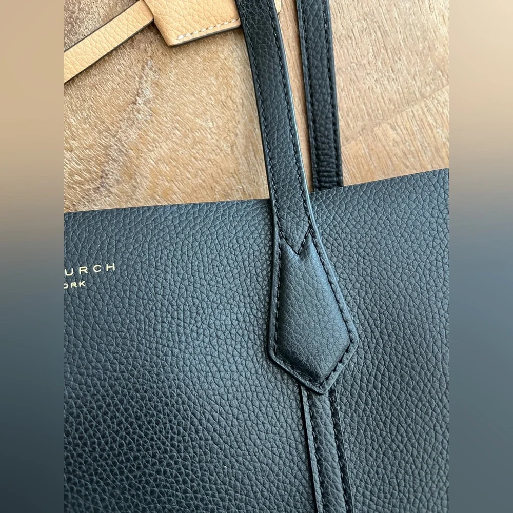 Tory Burch Black Leather Tote with Tan Accent